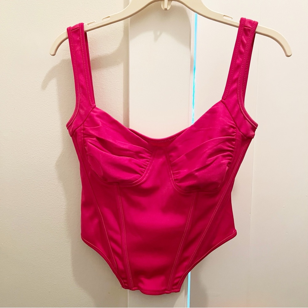 Cider Solid Seam Pink Corset Tank Top